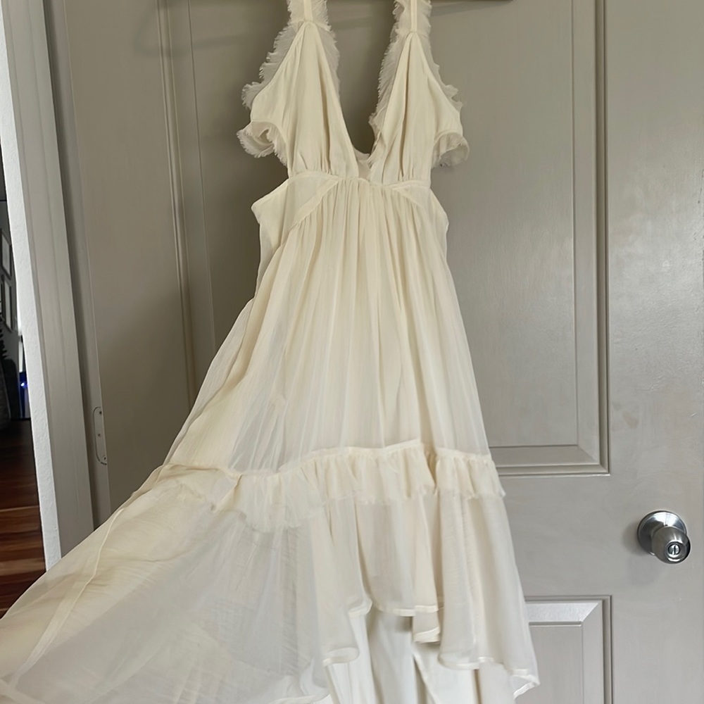 Ruffled beige high low dress